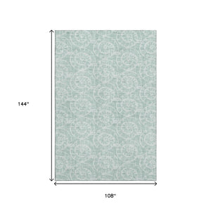 HomeRoots 9' X 12' Geometric Washable Area Rug in Green & Ivory - Stylish, Durable, UV Protected for Home Use 646114