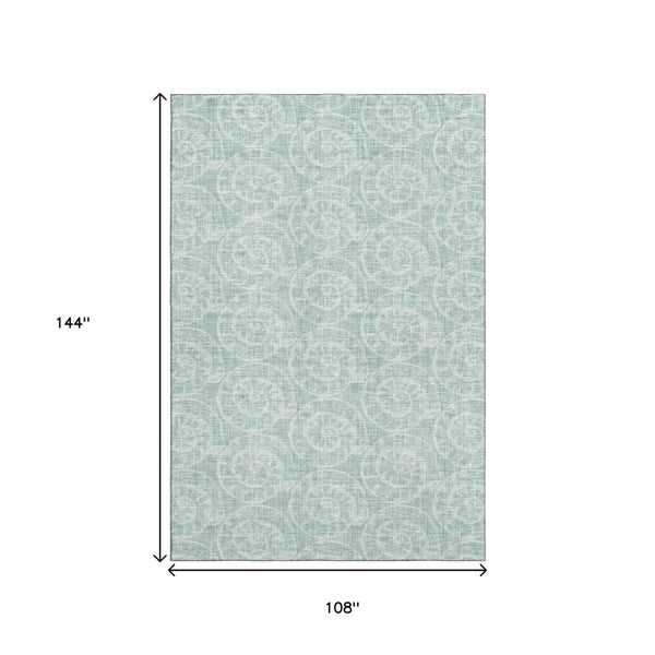 HomeRoots 9' X 12' Geometric Washable Area Rug in Green & Ivory - Stylish, Durable, UV Protected for Home Use 646114