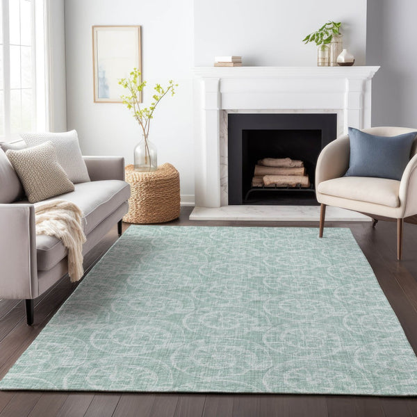 HomeRoots 9' X 12' Geometric Washable Area Rug in Green & Ivory - Stylish, Durable, UV Protected for Home Use 646114