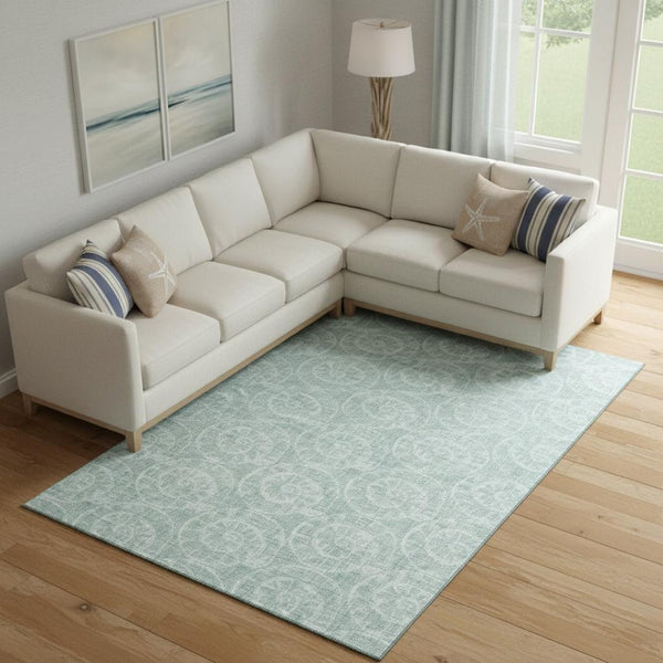 HomeRoots 9' X 12' Geometric Washable Area Rug in Green & Ivory - Stylish, Durable, UV Protected for Home Use 646114
