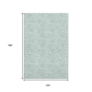 HomeRoots 10' X 14' Green and Ivory Geometric Area Rug - Washable, UV-Protected, Perfect for Busy Homes! 646115