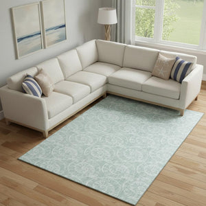 HomeRoots 10' X 14' Green and Ivory Geometric Area Rug - Washable, UV-Protected, Perfect for Busy Homes! 646115