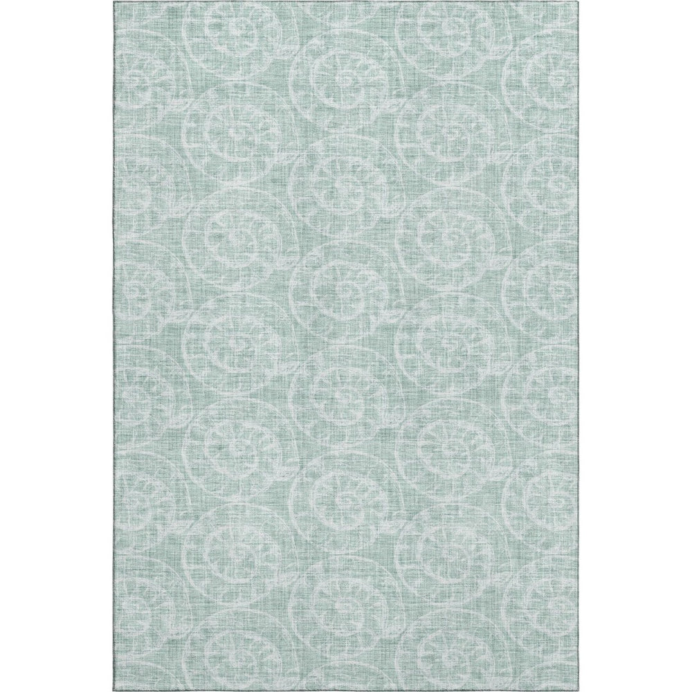HomeRoots 10' X 14' Green and Ivory Geometric Area Rug - Washable, UV-Protected, Perfect for Busy Homes! 646115