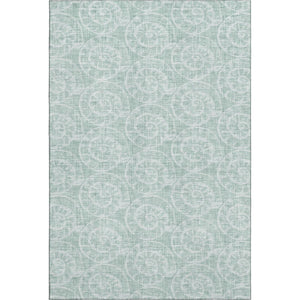 HomeRoots 10' X 14' Green and Ivory Geometric Area Rug - Washable, UV-Protected, Perfect for Busy Homes! 646115