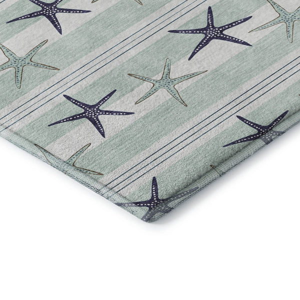 HomeRoots 8' Aqua Navy Blue Geometric Round Rug - Washable, UV-Protected, Modern Style for Any Space! 646124