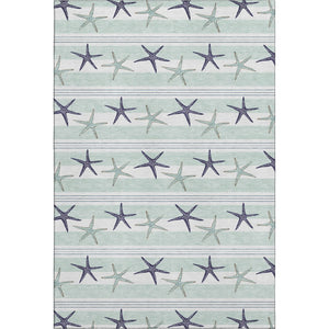 HomeRoots 8' X 10' Stylish Aqua Navy Blue and Ivory Geometric Washable Area Rug with UV Protection! 646125