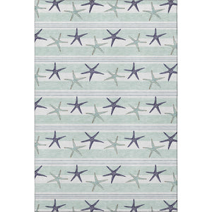 HomeRoots 8' X 10' Stylish Aqua Navy Blue and Ivory Geometric Washable Area Rug with UV Protection! 646125
