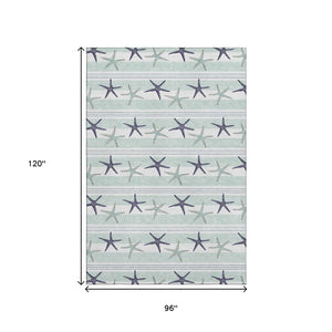 HomeRoots 8' X 10' Stylish Aqua Navy Blue and Ivory Geometric Washable Area Rug with UV Protection! 646125