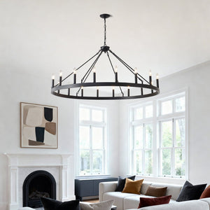 English Elm 53.15 Inch Wagon Wheel Chandelier Matte Black 18 Light Farmhouse Industrial Large Room W5008P389053