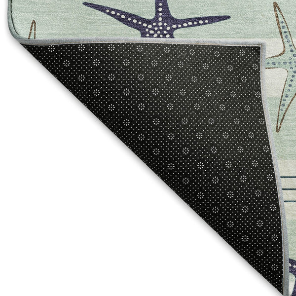 HomeRoots 9' X 12' Coastal Aqua Navy Blue Ivory Geometric Washable Area Rug with UV Protection & Durability 646126