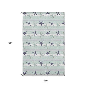HomeRoots 10' X 14' Aqua Navy Blue Geometric Area Rug - Washable, UV Protected, Ideal for Coastal Spaces! 646127