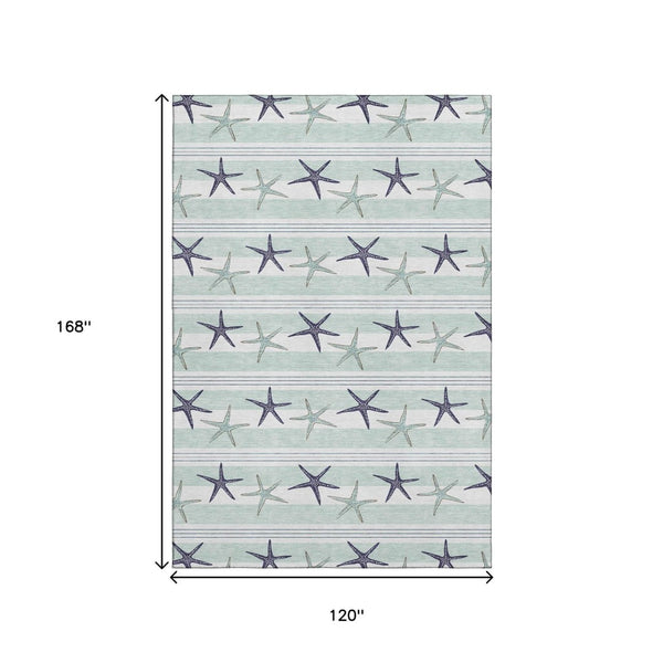 HomeRoots 10' X 14' Aqua Navy Blue Geometric Area Rug - Washable, UV Protected, Ideal for Coastal Spaces! 646127