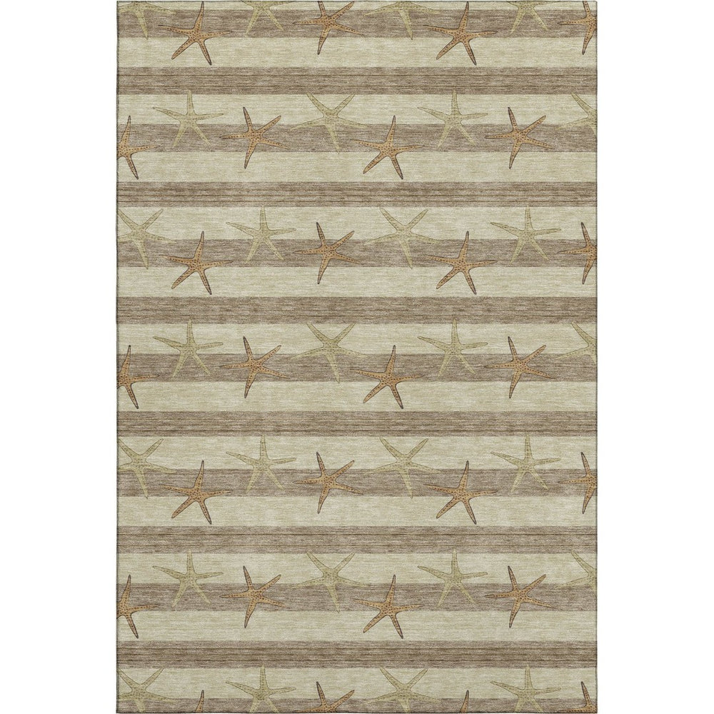 HomeRoots 5' X 8' Tan Gold Beige Geometric Area Rug - Washable, UV Protected, Stylish & Durable for Homes 646129