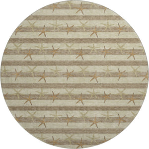 HomeRoots 8' Tan Gold and Beige Geometric Round Rug – Washable, UV Protected, Durable for Busy Homes 646130