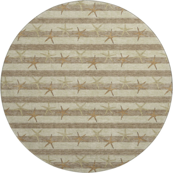 HomeRoots 8' Tan Gold and Beige Geometric Round Rug – Washable, UV Protected, Durable for Busy Homes 646130