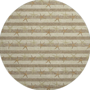 HomeRoots 8' Tan Gold and Beige Geometric Round Rug – Washable, UV Protected, Durable for Busy Homes 646130
