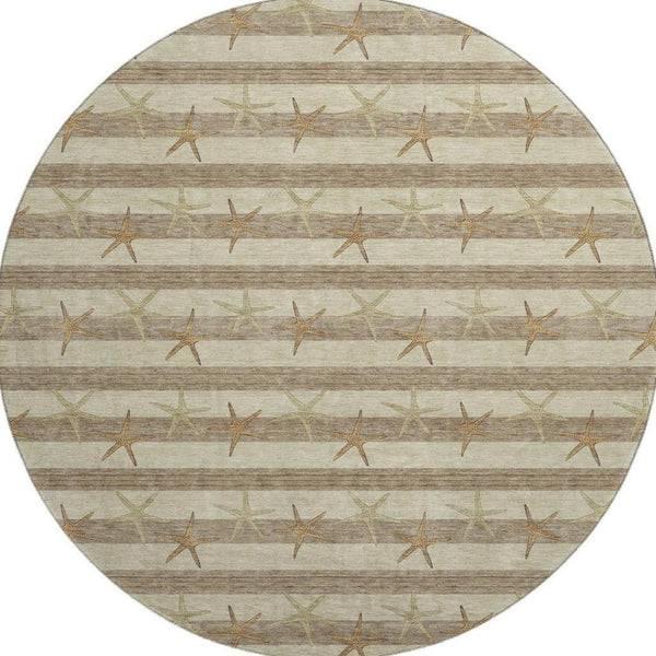 HomeRoots 8' Tan Gold and Beige Geometric Round Rug – Washable, UV Protected, Durable for Busy Homes 646130