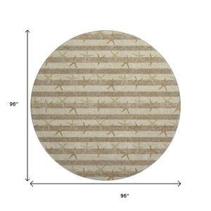 HomeRoots 8' Tan Gold and Beige Geometric Round Rug – Washable, UV Protected, Durable for Busy Homes 646130