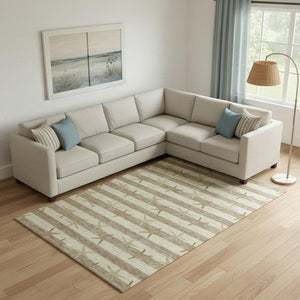 HomeRoots 8' X 10' Tan Gold Beige Geometric Area Rug - UV Protected, Washable & Durable for Family Homes 646131
