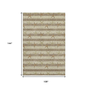 HomeRoots 9' X 12' Geometric Washable Area Rug in Tan Gold and Beige - Stylish, Durable, UV-Protected Design 646132