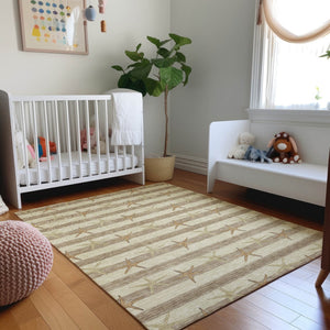 HomeRoots 9' X 12' Geometric Washable Area Rug in Tan Gold and Beige - Stylish, Durable, UV-Protected Design 646132
