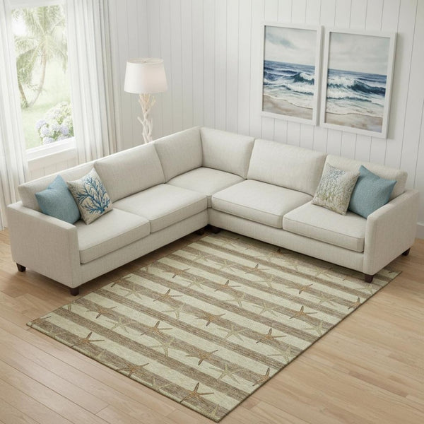 HomeRoots 9' X 12' Geometric Washable Area Rug in Tan Gold and Beige - Stylish, Durable, UV-Protected Design 646132