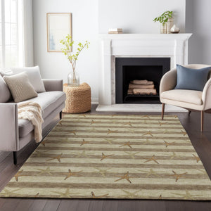 HomeRoots 9' X 12' Geometric Washable Area Rug in Tan Gold and Beige - Stylish, Durable, UV-Protected Design 646132