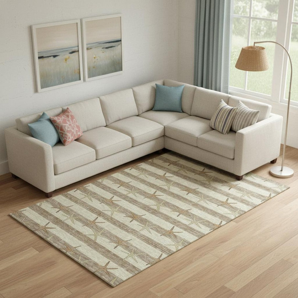 HomeRoots 10' Modern Geometric Washable Area Rug in Tan, Gold & Beige - UV Protected for High-Traffic Areas! 646133