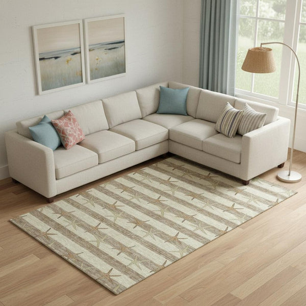 HomeRoots 10' Modern Geometric Washable Area Rug in Tan, Gold & Beige - UV Protected for High-Traffic Areas! 646133