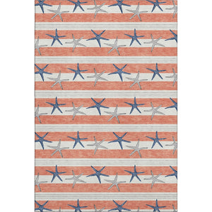 HomeRoots 10' Coral, Ivory & Navy Blue Geometric Area Rug – Washable, UV Protected, Stain Resistant for Busy Homes 646139