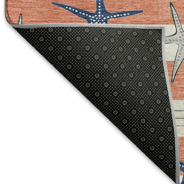 HomeRoots 10' Coral, Ivory & Navy Blue Geometric Area Rug – Washable, UV Protected, Stain Resistant for Busy Homes 646139