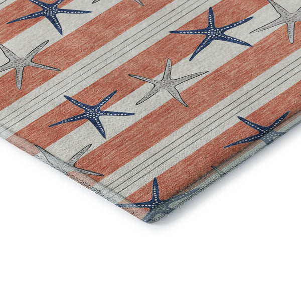 HomeRoots 10' Coral, Ivory & Navy Blue Geometric Area Rug – Washable, UV Protected, Stain Resistant for Busy Homes 646139