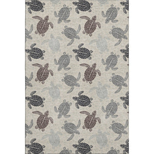 HomeRoots 5' X 8' Stylish Sand Ivory Gray Geometric Area Rug - Washable, UV Protected, Ideal for High-Traffic Spaces 646147