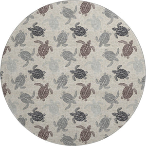 HomeRoots 8' Sand Ivory and Gray Geometric Round Rug - Washable, UV-Protected, Stain-Resistant for Homes 646148