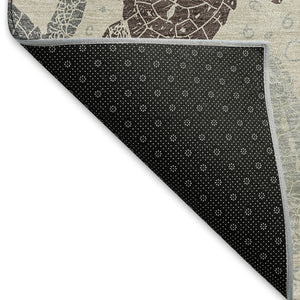 HomeRoots 8' Sand Ivory and Gray Geometric Round Rug - Washable, UV-Protected, Stain-Resistant for Homes 646148