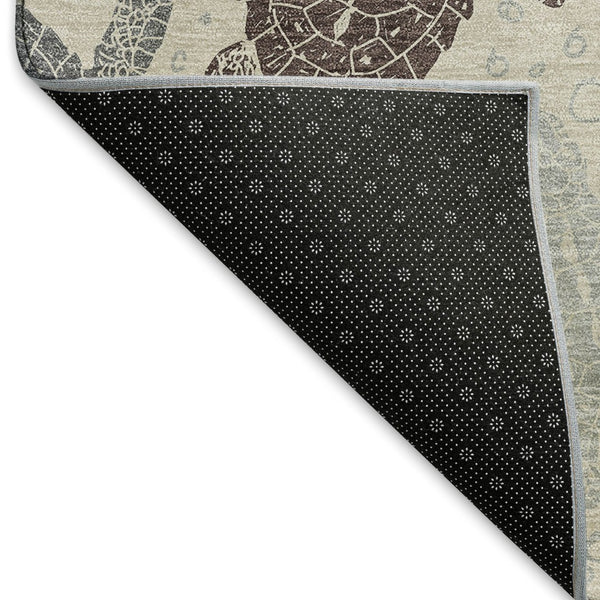 HomeRoots 8' Sand Ivory and Gray Geometric Round Rug - Washable, UV-Protected, Stain-Resistant for Homes 646148