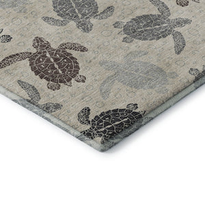 HomeRoots 8' Sand Ivory and Gray Geometric Round Rug - Washable, UV-Protected, Stain-Resistant for Homes 646148