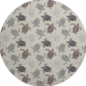HomeRoots 8' Sand Ivory and Gray Geometric Round Rug - Washable, UV-Protected, Stain-Resistant for Homes 646148