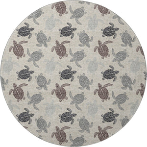 HomeRoots 8' Sand Ivory and Gray Geometric Round Rug - Washable, UV-Protected, Stain-Resistant for Homes 646148