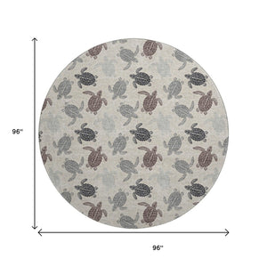 HomeRoots 8' Sand Ivory and Gray Geometric Round Rug - Washable, UV-Protected, Stain-Resistant for Homes 646148