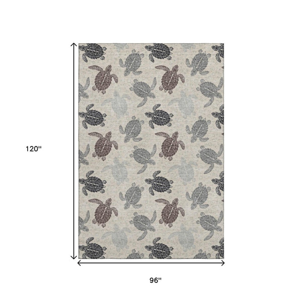 HomeRoots 8' X 10' Coastal Sand Ivory and Gray Geometric Washable Area Rug with UV Protection for Homes 646149