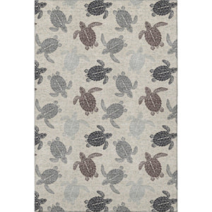 HomeRoots 8' X 10' Coastal Sand Ivory and Gray Geometric Washable Area Rug with UV Protection for Homes 646149