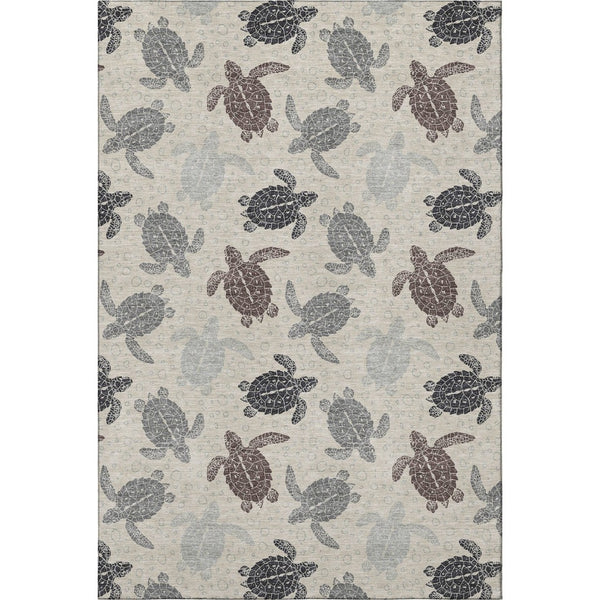 HomeRoots 8' X 10' Coastal Sand Ivory and Gray Geometric Washable Area Rug with UV Protection for Homes 646149