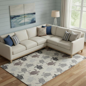 HomeRoots 9' X 12' Coastal-Inspired Sand Ivory & Gray Geometric Area Rug - Washable, UV-Protected & Stain-Resistant 646150