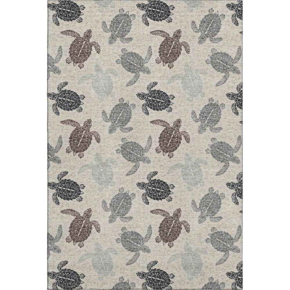HomeRoots 9' X 12' Coastal-Inspired Sand Ivory & Gray Geometric Area Rug - Washable, UV-Protected & Stain-Resistant 646150
