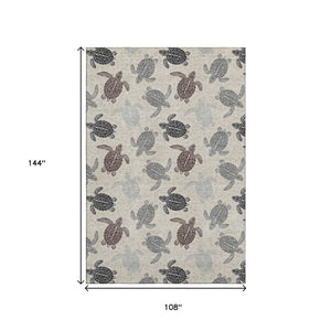 HomeRoots 9' X 12' Coastal-Inspired Sand Ivory & Gray Geometric Area Rug - Washable, UV-Protected & Stain-Resistant 646150