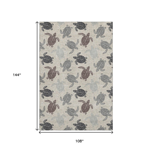 HomeRoots 9' X 12' Coastal-Inspired Sand Ivory & Gray Geometric Area Rug - Washable, UV-Protected & Stain-Resistant 646150