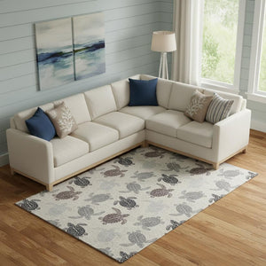 HomeRoots 10' X 14' Sand Ivory & Gray Geometric Washable Area Rug - UV Protected, Stain-Resistant, Stylish Decor 646151