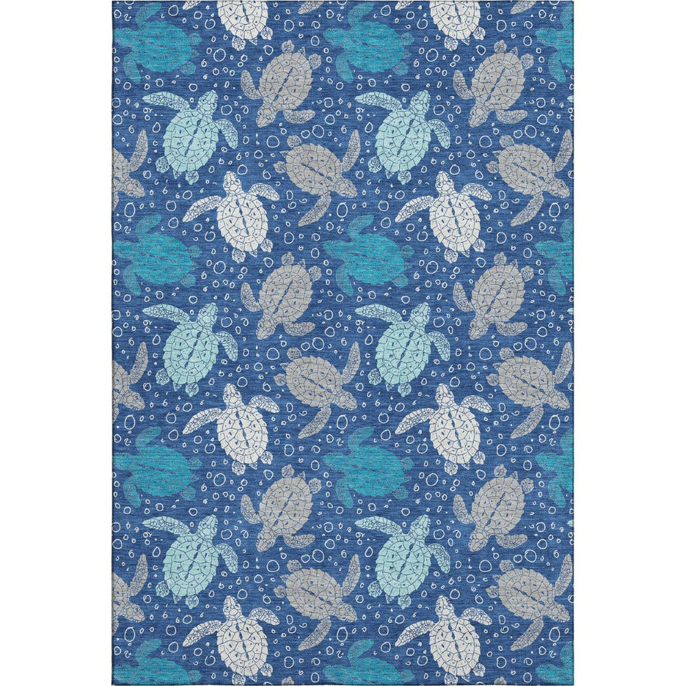 HomeRoots 5' X 8' Blue Ivory Gray Geometric Area Rug - Washable, UV-Protected, Stylish for Any Room 646153