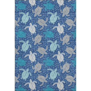 HomeRoots 5' X 8' Blue Ivory Gray Geometric Area Rug - Washable, UV-Protected, Stylish for Any Room 646153